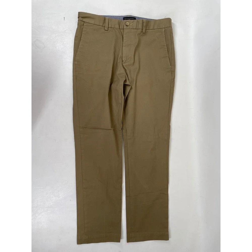 Banana Republic Mens Aiden Chino Slim Fit Khaki Stretch Cotton Pants 32x30 Tan